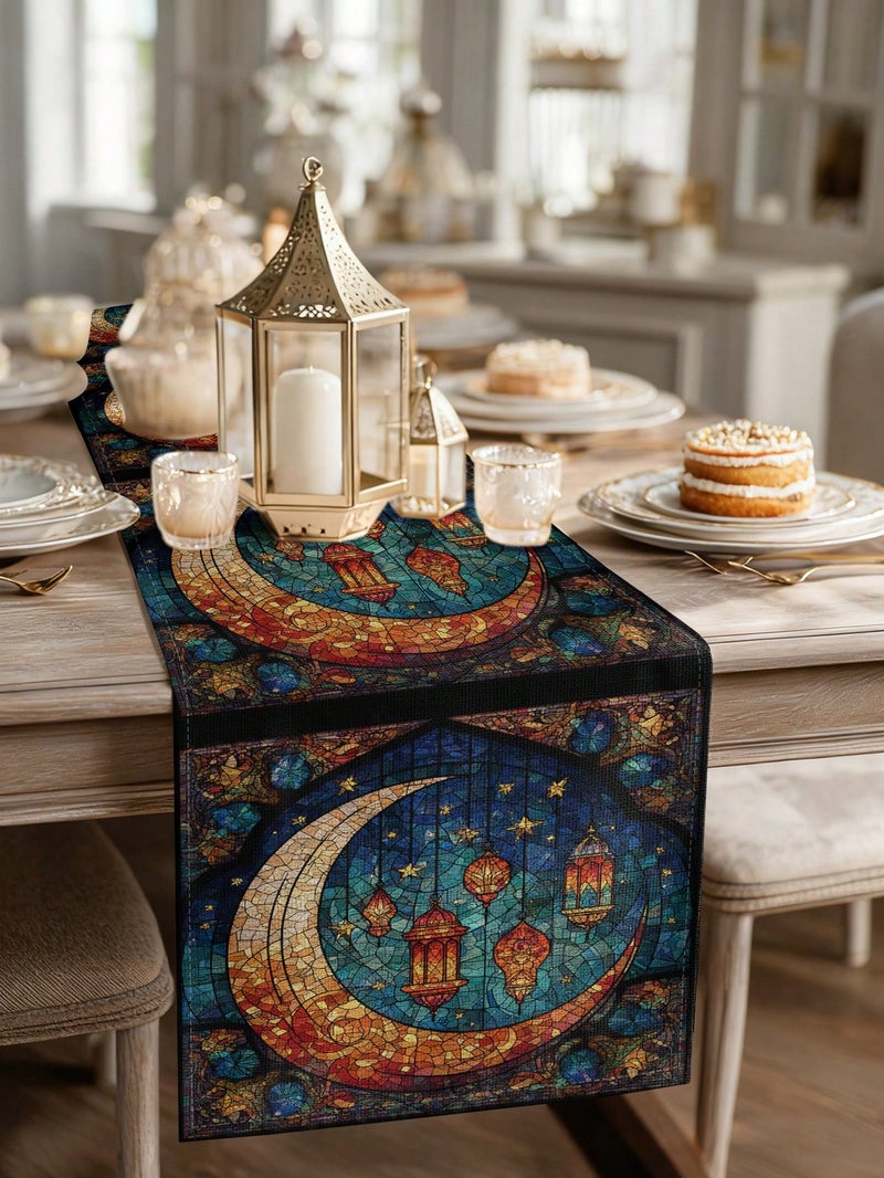 زينه رمضان مفرش طاولة رمضاني بتصميم هلال وفوانيس 33×72 سم – زينه رمضان للمنازل و الحفلات - Image 3